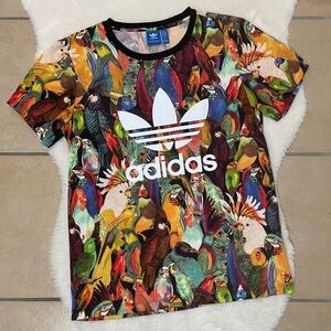 Adidas Multicolor Bird/Parrot Print Short Sleeve T-Shirt